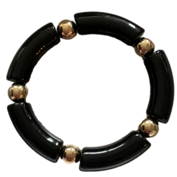 BLACK & GOLD CHUNKY ARYLIC STRETCH BRACELETS - Picture 1 of 3